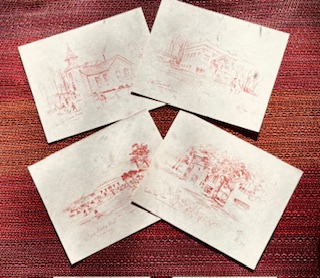 Notecards with pen and ink drawings of Roseville MN from the past